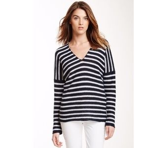 VINCE Striped Linen V Neck/Back Sweater - S